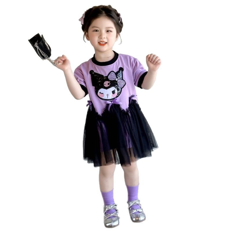 Picture of Girls' Korean Style Cartoon Casual T-Shirt Dress Children's Summer New Style Mesh Casual Kulomi Mesh dress