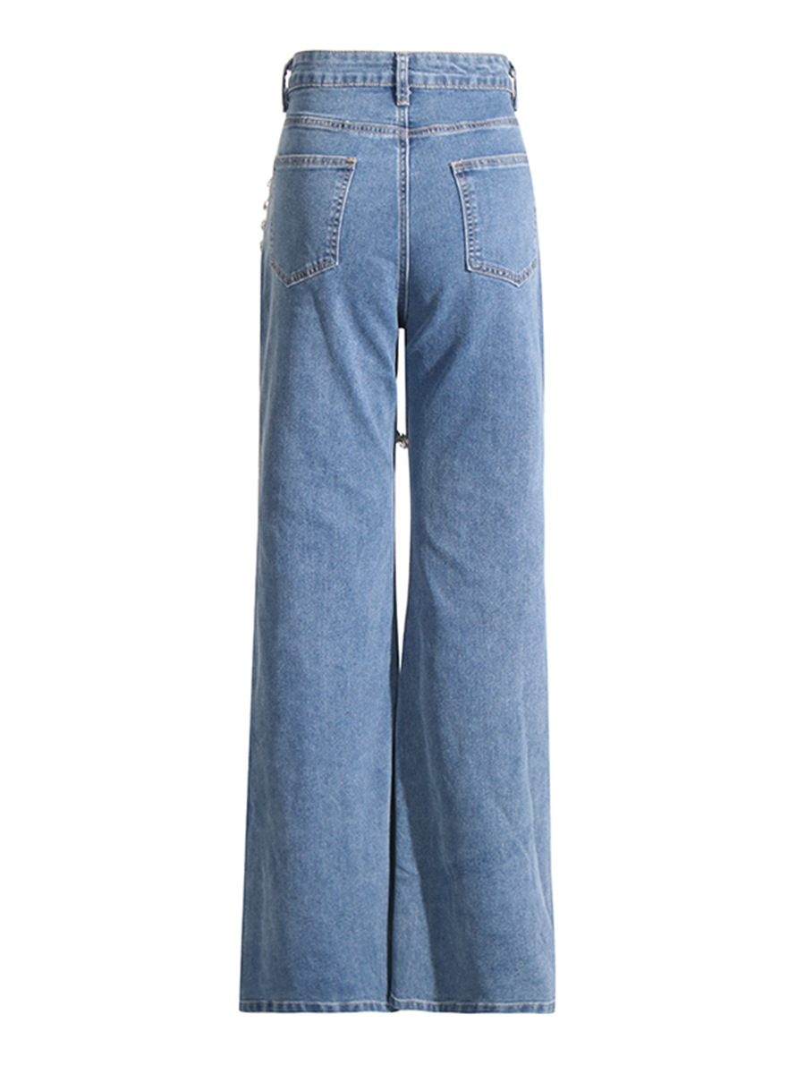 Picture of Fashionable Personalized Jeans for Women 2025 Summer New Trendyy Ring Rhinestone Splicing Design Straight Pants
