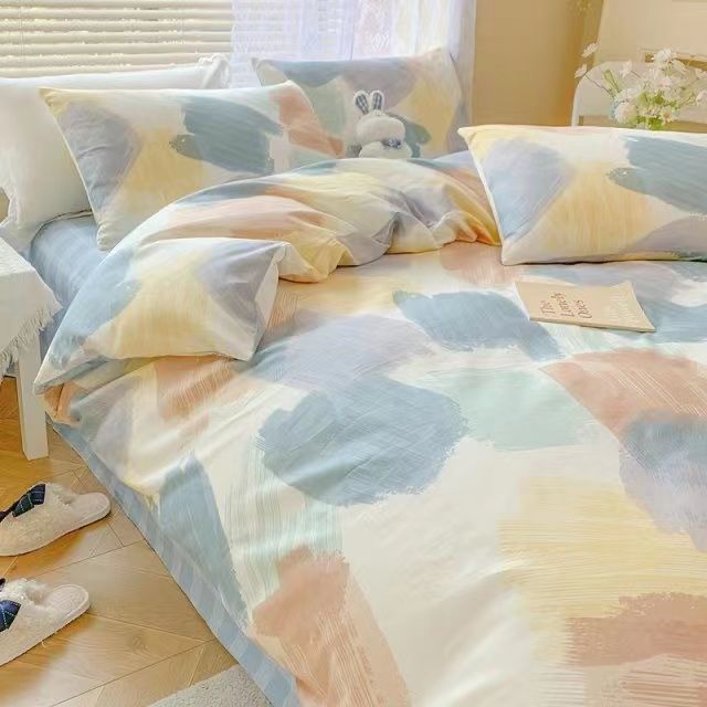 Picture of Four Seasons Washed Cotton ins Quilt Cover Four-piece Set Student Dormitory Bed Sheet Double Three-piece Set Quilt Cover Bedding