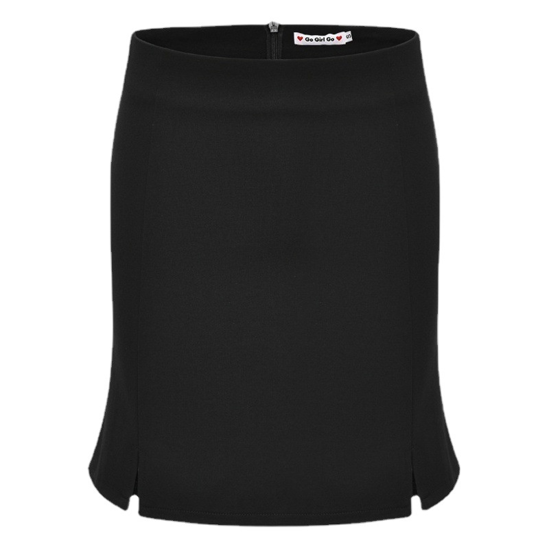 American-style Retro Girl's All-match High Waist Slimming Hem Split Hip Skirt Skirt A- line Skirt Anti-glare Skirt