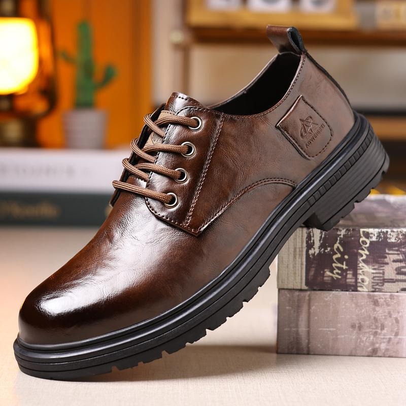 Autumn 2024 New Men's Business Casual Leather Shoes Men's Hand Scratch Pattern Fashionable Round-toe Thick Single-layer Shoes Men's 6815