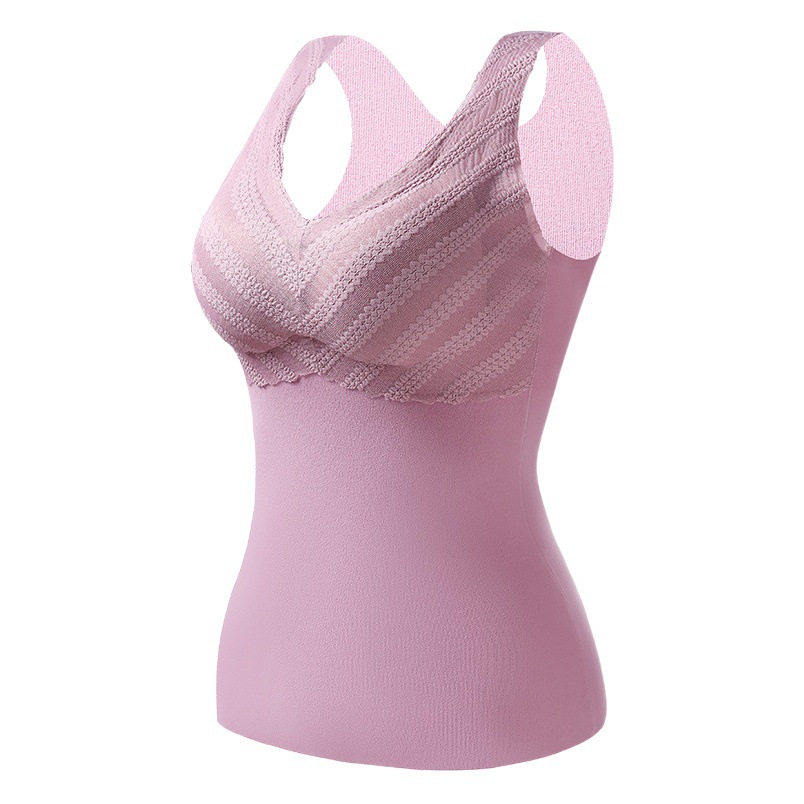 Seamless thermal underwear women's vest with chest pad fleece-lined thickened bodybuilding tight bottoming autumn and winter factory wholesale