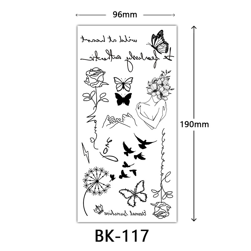 Picture of Cross-Border Supply of Sketch Flower Tattoo Stickers, Sketch Tattoo Stickers, Rose Flower Black and White Flower Tattoo