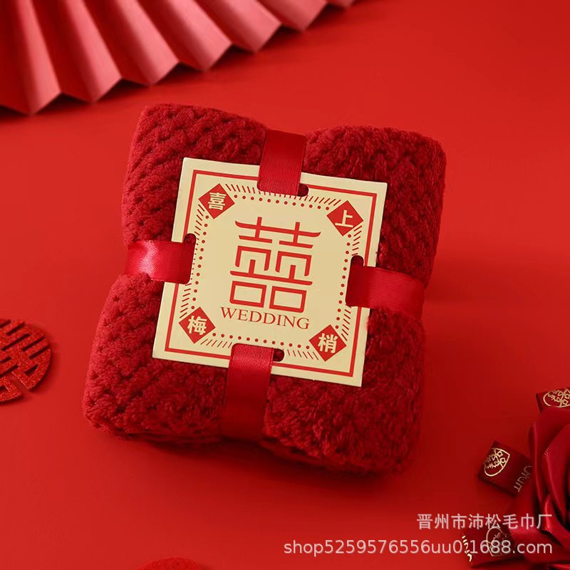 Picture of Coral Thick Cashmere Hand Gift Towel Square Absorbent Wash Face Long Velvet Cotton Face Towel Wedding Gift Wholesale