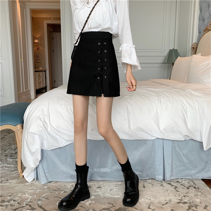Picture of 2022 Summer New Arrival Strap Irregular Skirt Women's Autumn High Waist Anti-slip Skirt Black A- line Hip Skirt