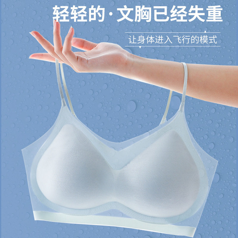 Picture of 2023 Summer Ultra-thin Ice Silk Seamless Underwear Women's Thin Breathable Large Chest Small Sling Sleeping Bra