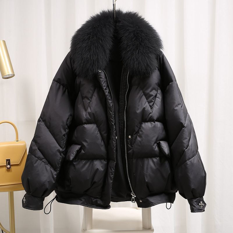 Foreign Trade plus size Women's Clothing Chubby Sister's Winter Cotton-padded Coat Women's Western-style Fur Collar Loose Bright Down Cotton-padded Coat Trendy