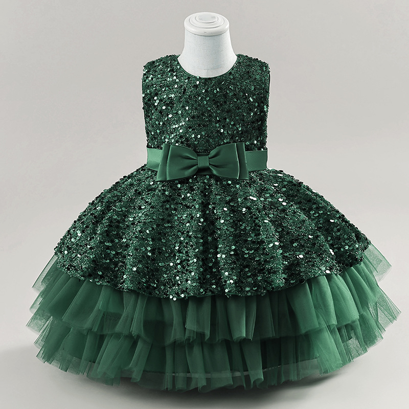 Picture of One-Year-Old Dress European and American New Kidsren's Clothing Sequined Kidsren's Dress Princess Dress Little Girl Fashionable Birthday Flower Girl Dress