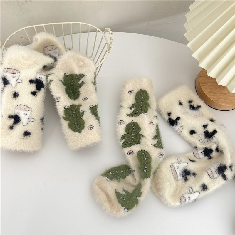 Same Style as Xiaohongshu ~ Super Cute Socks for Autumn and Winter, Furry and Velvet Thickeneded Home Floor Milk Socks