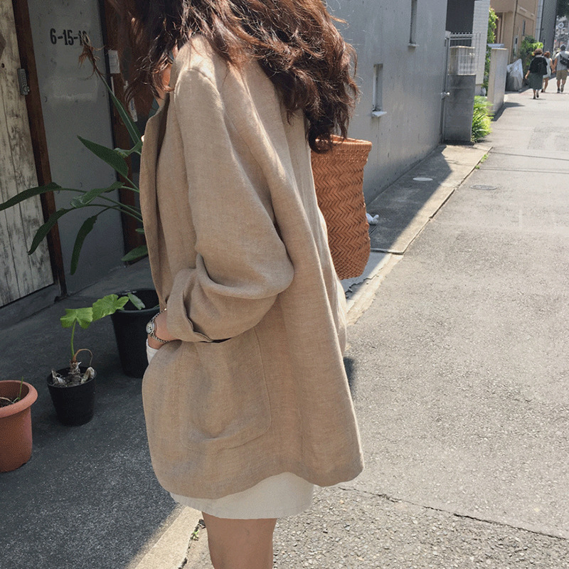 Picture of 2025 Spring New Korean Internet Celebrity Cotton and Linen Suit Jacket Women's Korean Style Loose Linen Small Suit British Style
