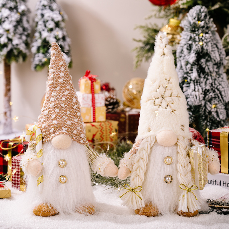Cross-border new Christmas decorations long beard with lights Rudolf doll creative faceless doll Rudolf ornaments