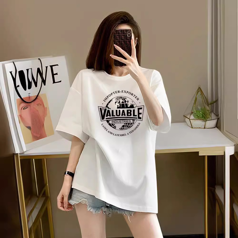 2024 New Spring Dress Letter White Short-sleeved T-shirt Women's Loose All-match Fashionable Outer Wear Half-sleeved Top Fashionable Summer