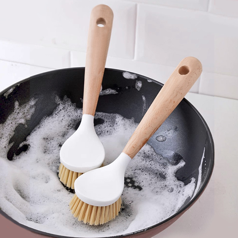 Sisal Pot Brush with Wooden Handle, Multifunctional Long-Handle Kitchen Cleaning Pot Brush, Non-Stick Oil Pot Brush, Pot, Dish and Bowl Brush