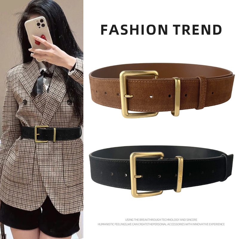 Anti-cashmere Frosted Leather Women's Belt Cowhide Suit Coat Coat Coat Decorative Women's Ultra-wide High-end Leather Belt