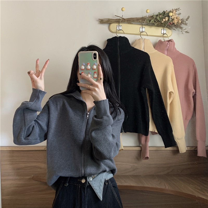 Autumn and Winter New Turtleneck Sweater All-match Loose Zipper Knitted Cardigan Jacket