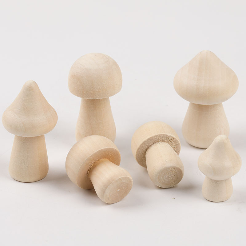 Picture of diy Creative Children's Painted Wooden Mushroom Original Wood Mushroom Mushroom Man Home Decoration Crafts Ornaments