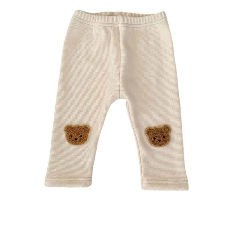 Winter new boys and girls baby fleece-lined leggings comfortable cute bear three-dimensional embroidered casual warm pants