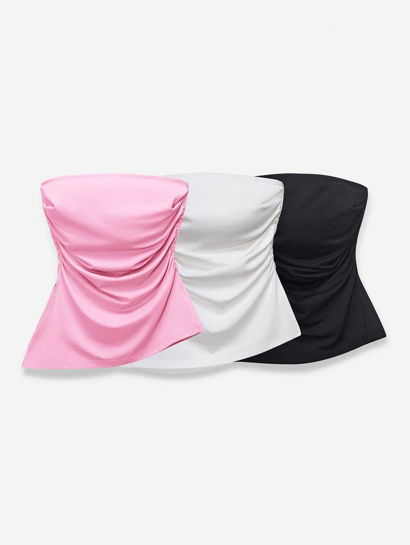 3 Pieces Women's Backless Solid Color Casual Fashion Shape Tube Top Set