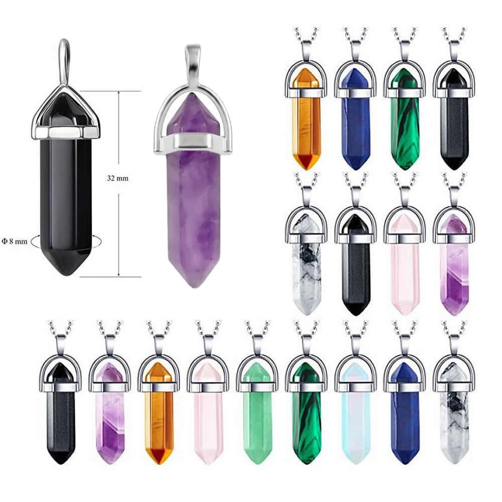 Cross-border natural agate hexagonal column crystal pendant color crystal necklace pendant sweater chain Amazon explosions