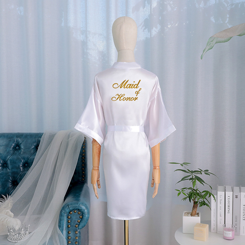 Picture of Bride's Bridesmaid's Morning Gown Wedding Silk Birthday Girlfriend Party Pajamas Lie-down Embroidered Red Nightgown Wedding Morning Gown