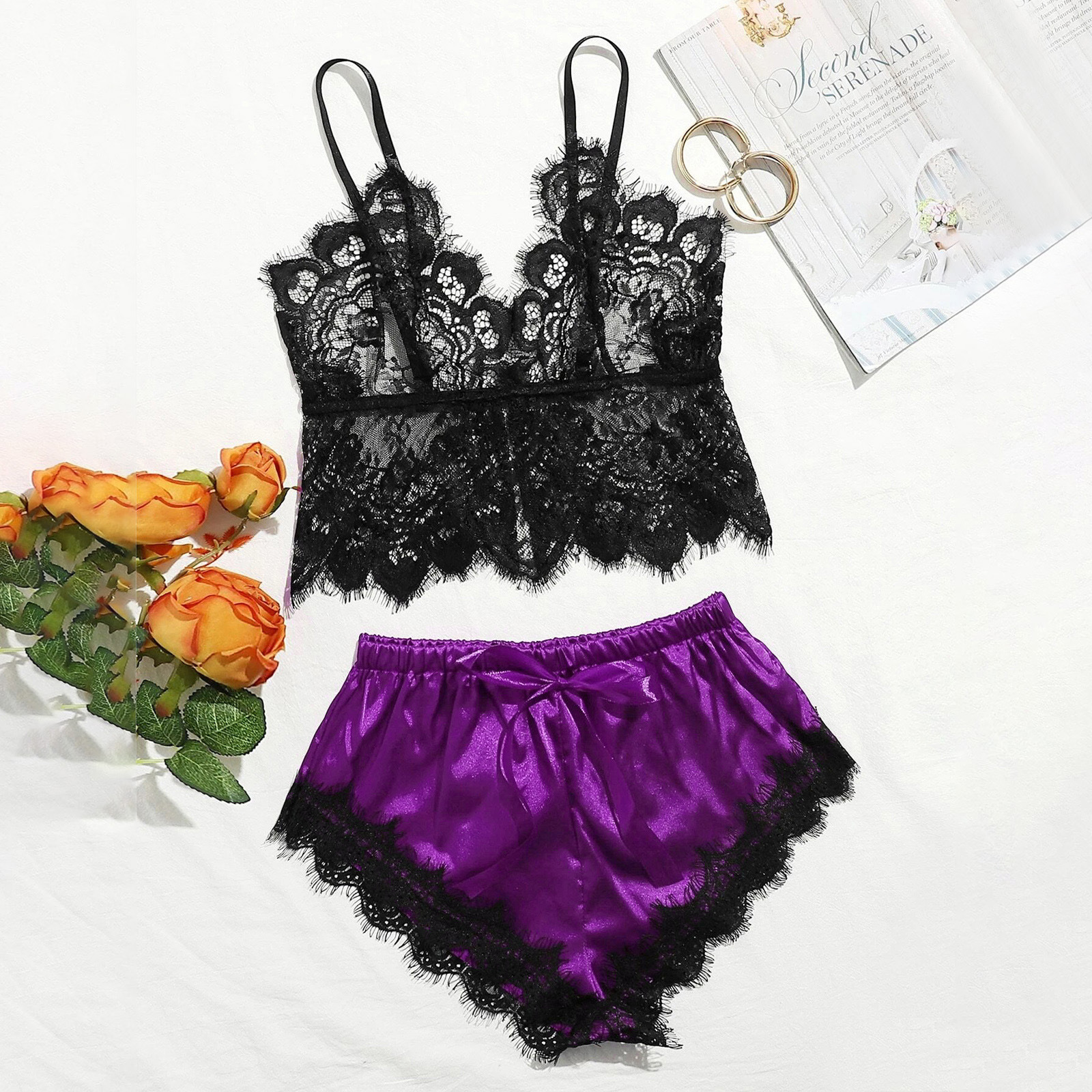 Wholesale women's summer pajamas black lace multi-color shorts set loose and comfortable home clothes a generation of hair
