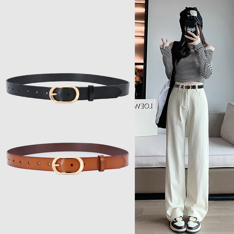 High-end feeling belt women's 2024 new leather fashion versatile leather jeans belt simple pin buckle belt