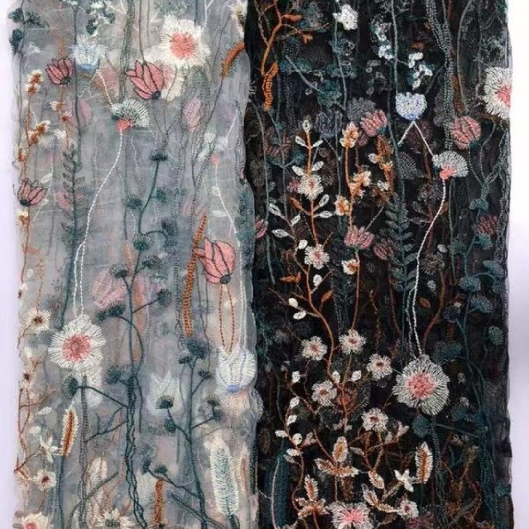 Foreign trade new multi-color water plant embroidery fabric factory wholesale heavy industry women's dress dress lace embroidery fabric