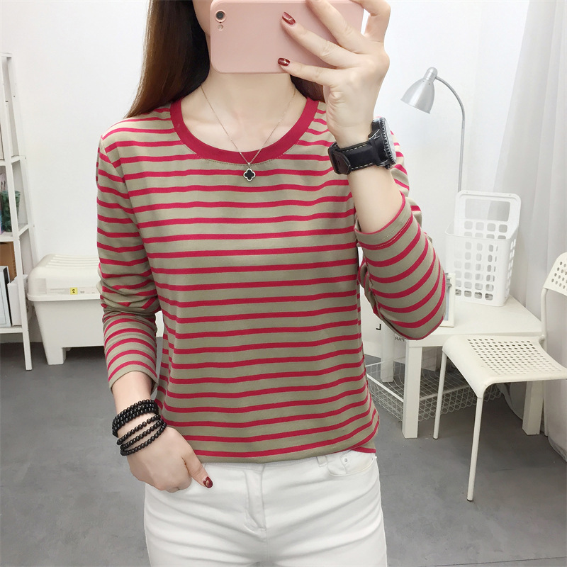 Picture of Striped T-shirt Women's Long Sleeve Top Early Autumn 2024 New plus size Loose Slimming Base Shirt Striped T-shirt