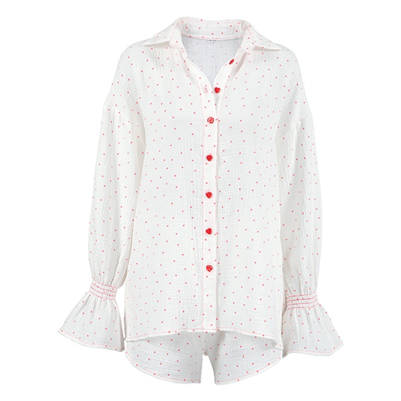 Pure Cotton sweet loose comfortable long-sleeved shorts pajamas two-piece set European and American cross-border supply wholesale Women's Home wear