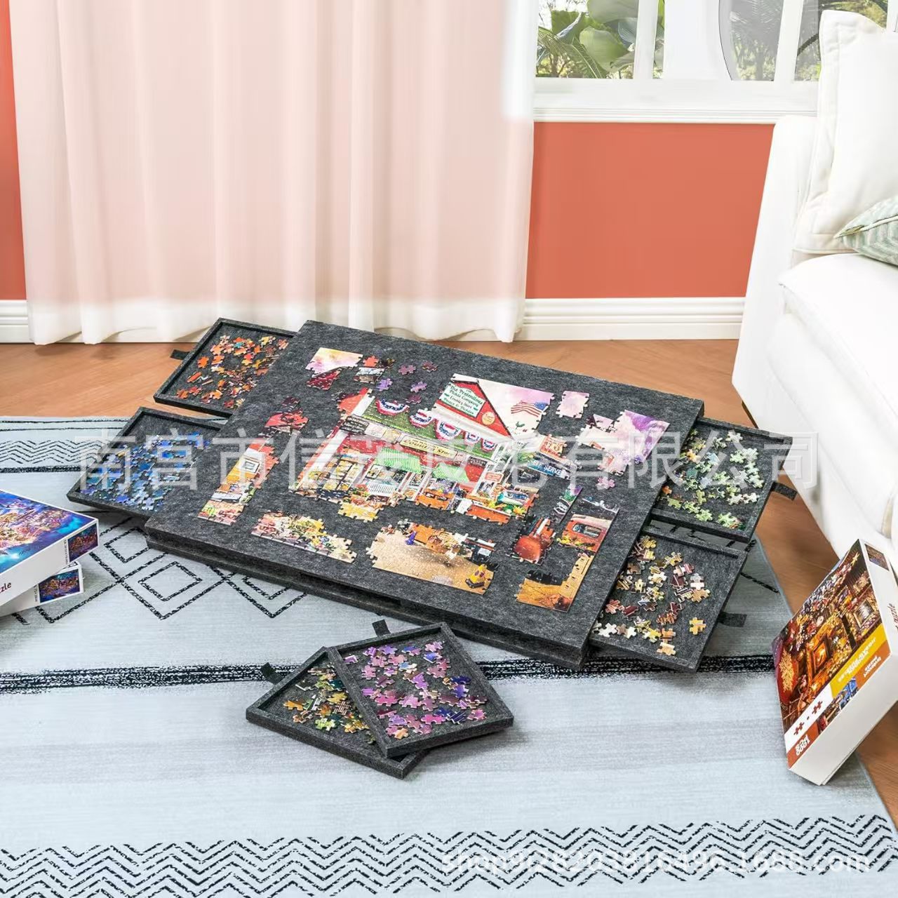 Cross-Border Puzzle Table Board with Bracket Lid 6 Drawers Portable Puzzle Table Puzzle Board Kidsren's Puzzle Sorting Board