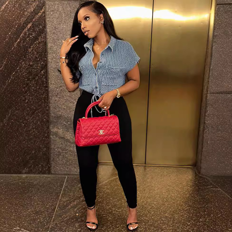 Picture of European and American women's casual vest top Amazon foreign trade women's fashion loose drawstring lapel denim coat