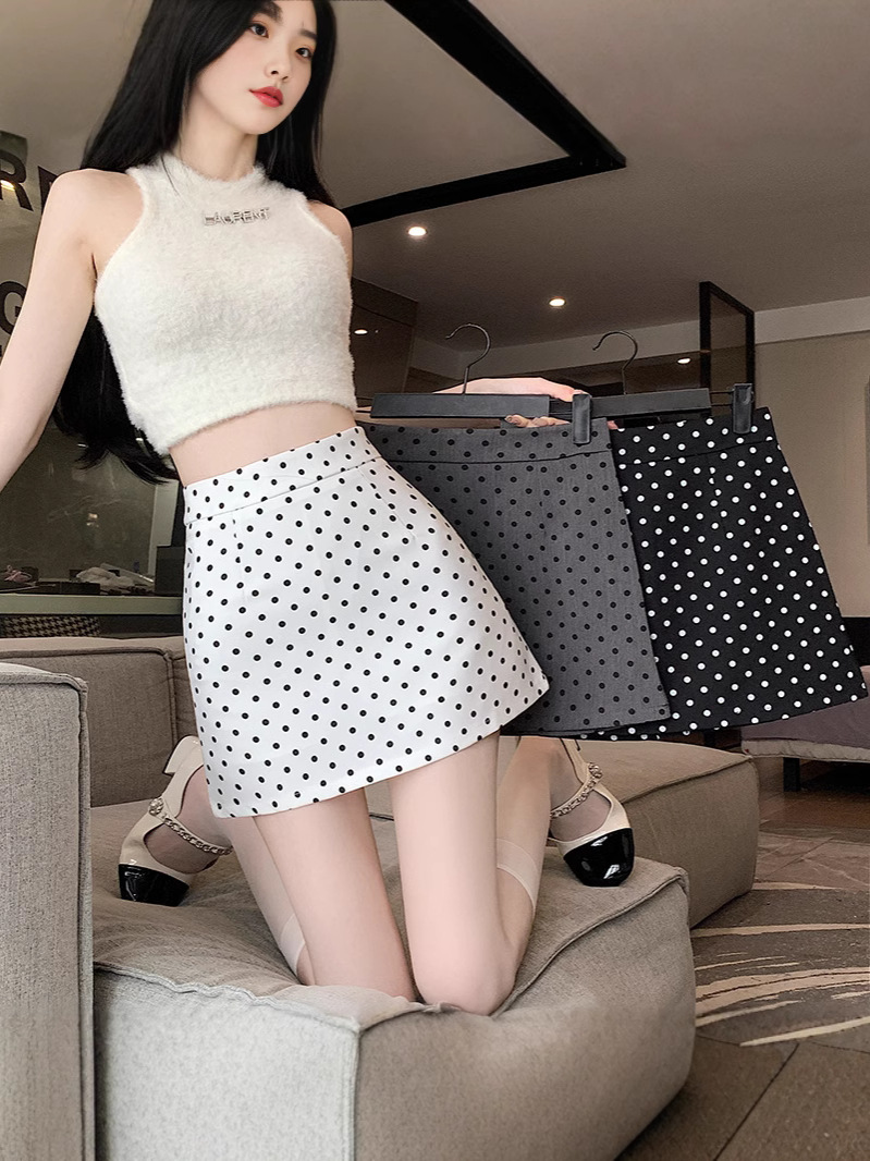 in stock Spring and Summer New Slimming All-match Poll Dot 2024 Korean Style High Waist Skirt Short Skirt Hip Skirt