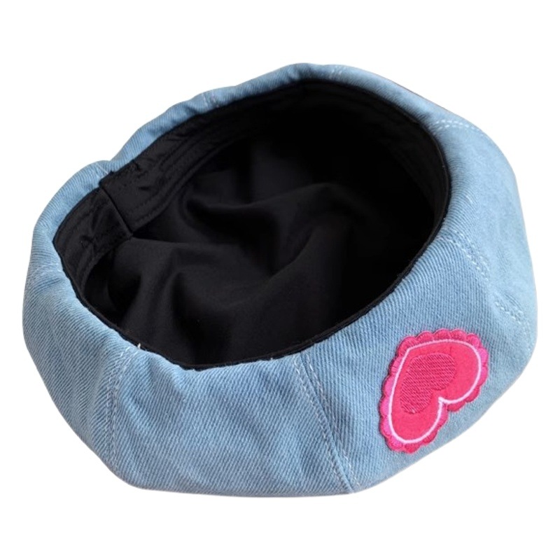 Picture of Japanese Style Retro Large Head Circumference Denim Beret Spring, Summer and Autum Women's K-Style Versatile Fashion Painter's Hat Makes the Face Smaller