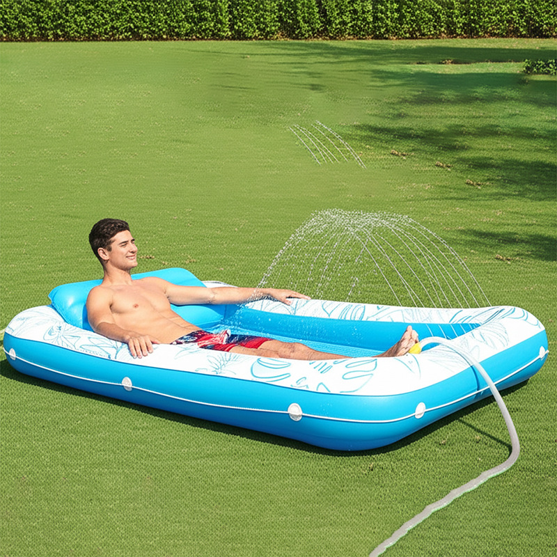 Picture of Inflatable Tanning Pool Spray Water Toy Double Lounge Chair Baby Sunshade Seat Water Slide Adult Floating Lounger