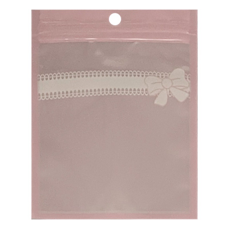Necklace Jewelry Sealed Ziplock Bag Pink Bow Powder Puff Cosmetic Packaging Bag Earrings Anti-Oxidation Plastic Bag