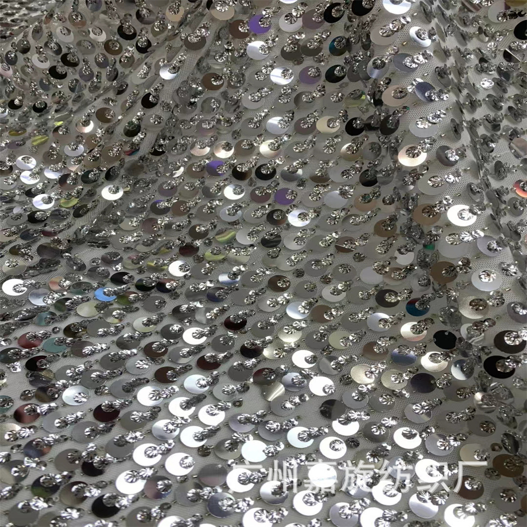 Factory in stock size shell round beads sequins embroidered fabric fashion evening dress performance clothes shiny beads fabric