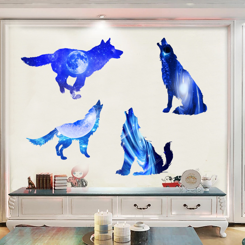 Kun Shang Cross-border New 3D Dream Planet Star Wolf Wall Stickers Living Room Bedroom Children's Room Decorative Poster Painting KS6643