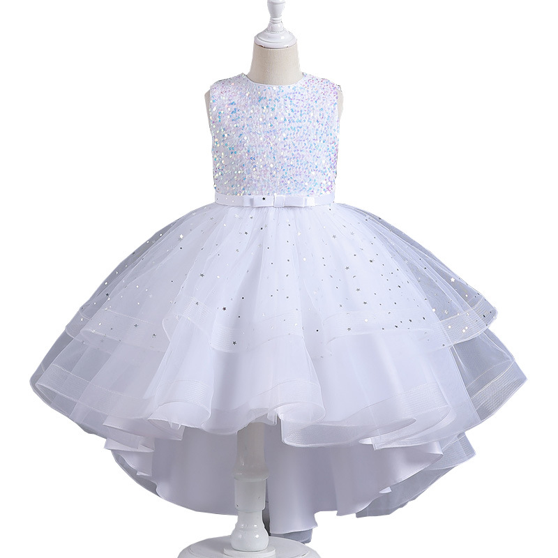 Picture of Girls Princess Dress Sleeveless Tail Dress Flower Girl Wedding Dress Tutu Skirt Kidsren Catwalk Piano Performance Evening Dress