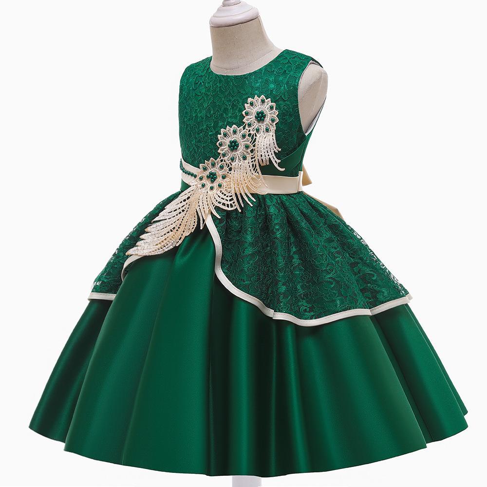 Picture of 2024 new cross-border children's dress lace embroidered bow applique costume princess dress manufacturers supply