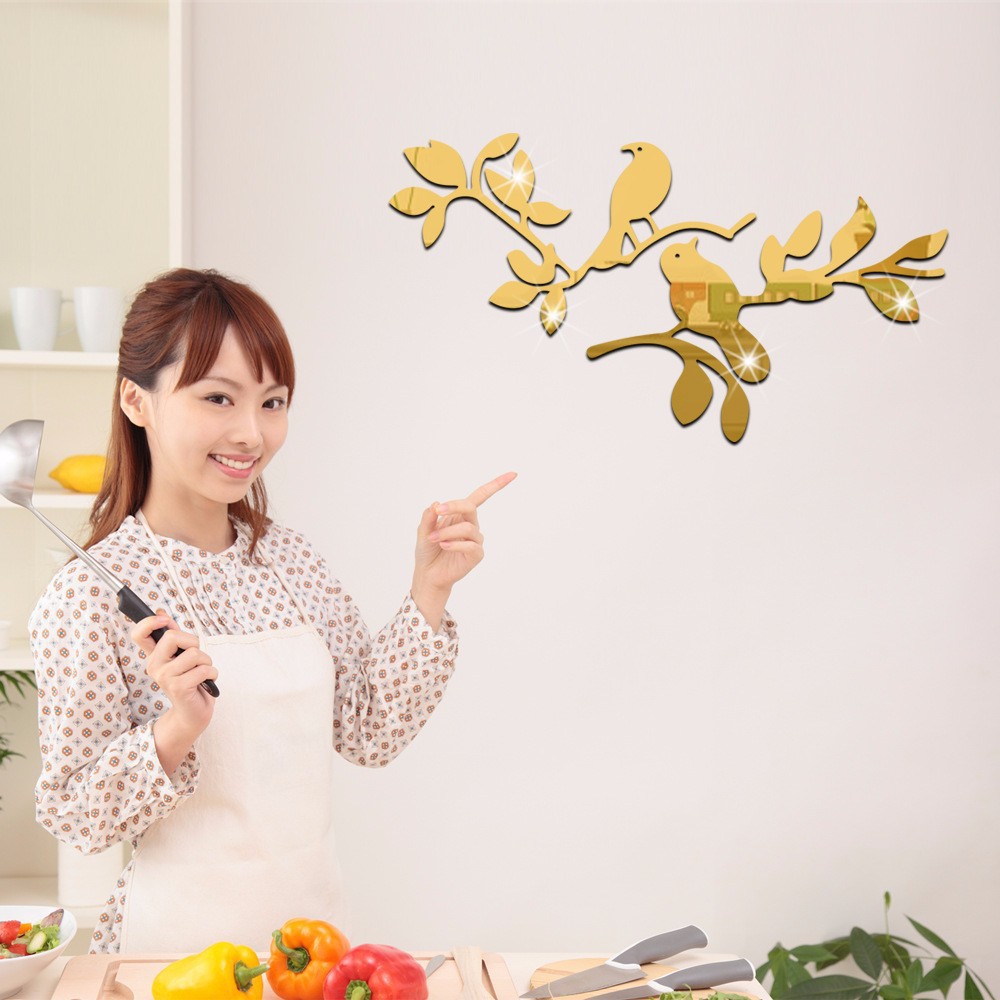 Picture of Foreign trade branch bird mirror wall stickers living room bedroom home decoration acrylic background wall stickers 361032