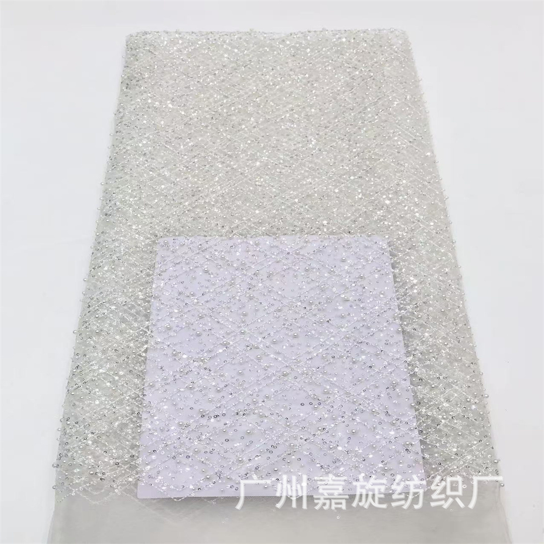 Picture of Rice Bead Sequin Lace Trim Large and Small Checkered Handmade DIY Accessories Dress Wedding Dress Fabric Wedding Lace