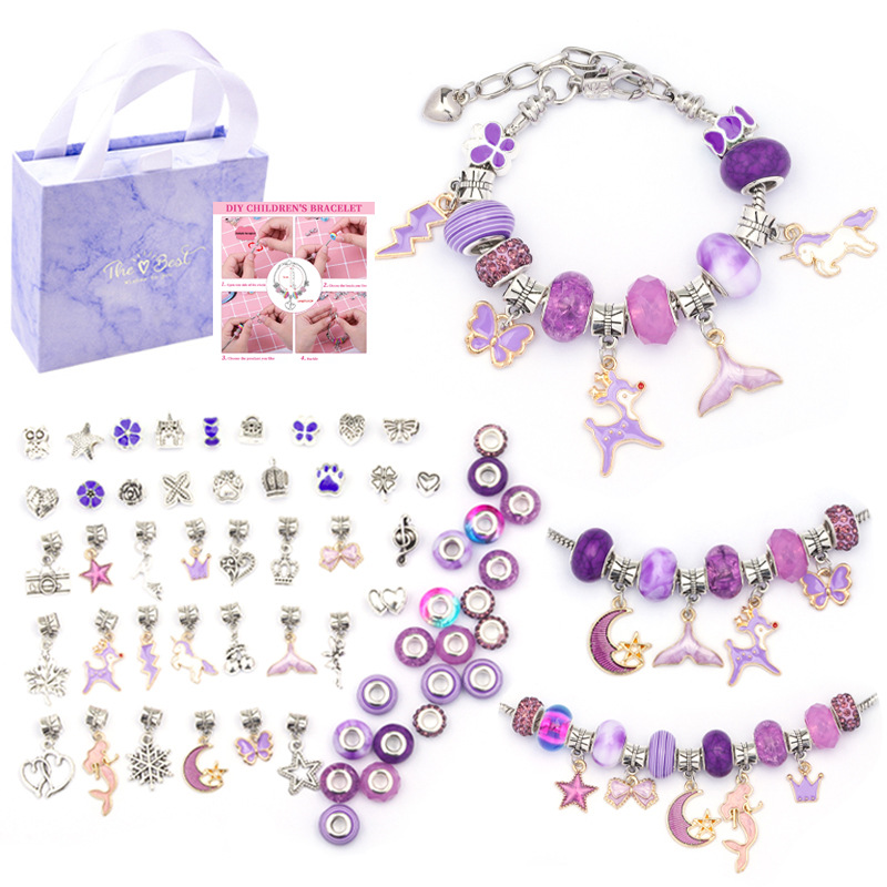 Children's Day Hot Cartoon Purple Set diy Creative Handmade Jewelry Bracelet Women's Exquisite Gift Box Gift Bracelet
