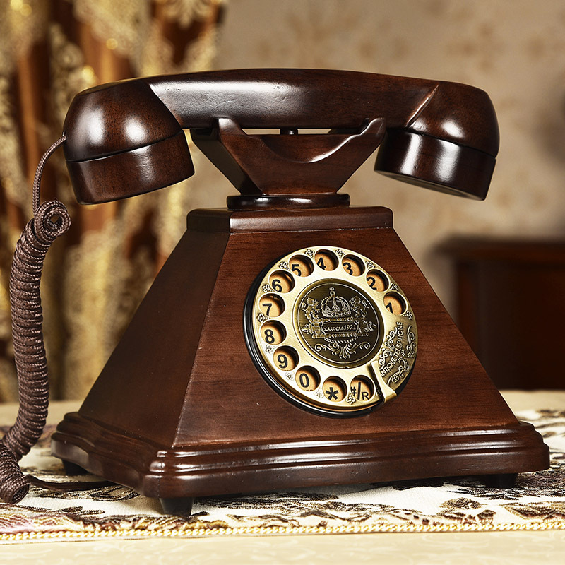 Picture of Solid Wood Antique Telephone Wired Fixed Home Landline Office European Antique Creative Rotary Dial Retro Telephone