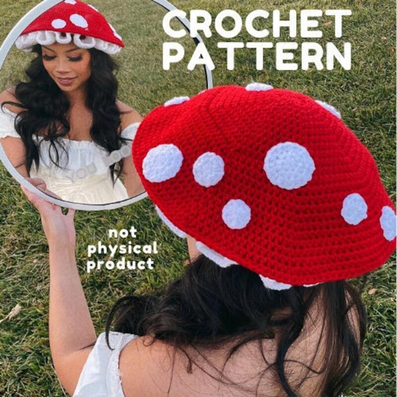 Picture of Mushroom hat autumn and winter crochet wool hat female look small face knitted fisherman hat Mori fairy tale cute warm basin hat