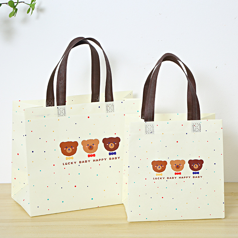 Non-Woven Bag Custom Logo Cute Bear Cartoon Satchel Shopping Bag DIY Supermarket School Shopping Woven Bag