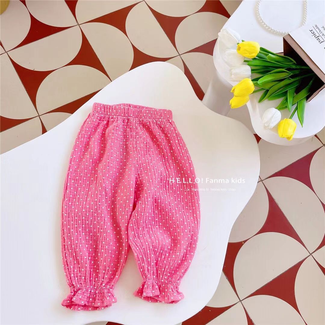 Picture of Girls' Holiday Sunscreen Pants Children's Retro Floral Summer All-match Anti-mosquito Pants Summer Printed Mid-waist Beach Pants