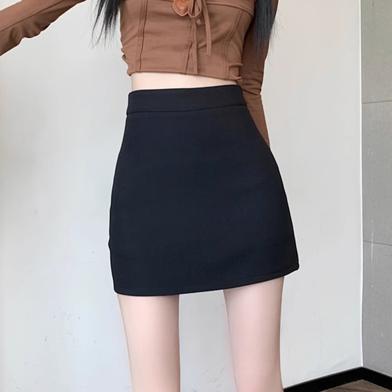 2025 New Summer Korean Style High Waist Slimming Suit Hip Skirt Women's Fashion All-match Anti-glare A- line Skirt