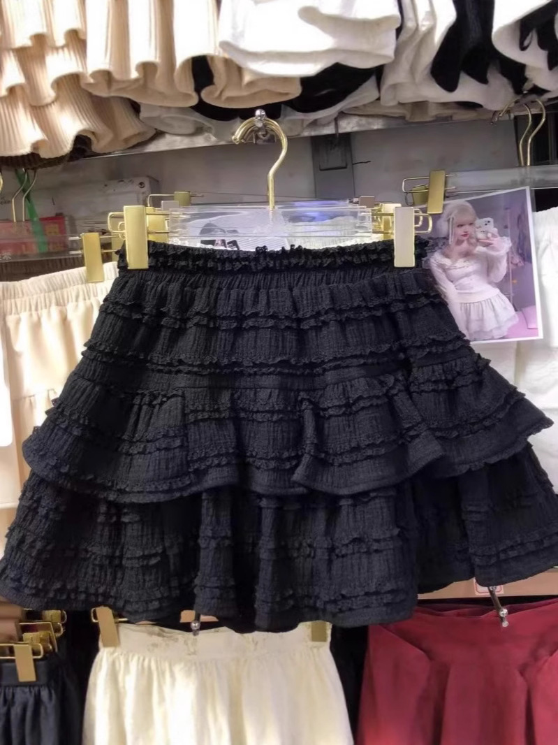 Elastic Waist Cake Skirt Tutu Skirt 2025 Summer New Skirt Short Skirt Girl Skirt Ballet Lace Anti-Walking