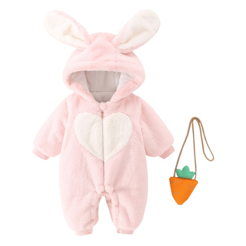 Baby's Autumn and Winter Clothes with Hat Thickened Baby Girl's Going-Out Holding Clothes Full Moon Princess Jumpsuit Cute Woolen Sweater