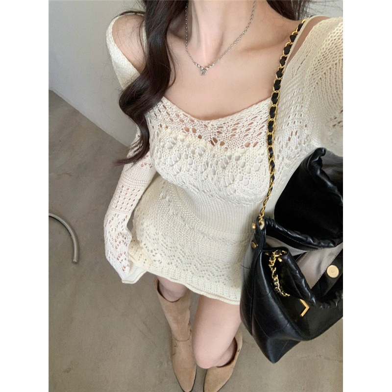Bohemian Beach Blouse Skirt Outer Wear Hollow Crochet Gentle dress Short Waisted Hip Skirt